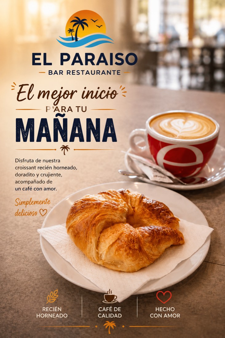 Croissant recién horneado con café